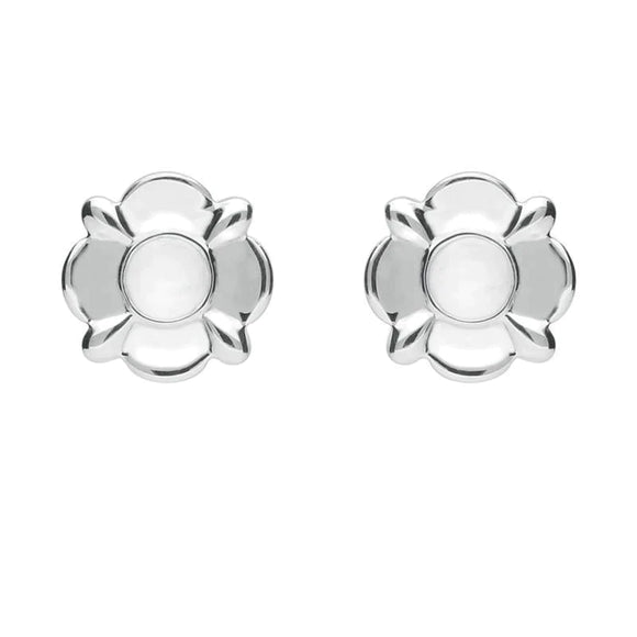 Sterling Silver Bauxite Round Four Petal Flower Stud Earrings E1624