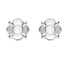 Sterling Silver Bauxite Round Four Petal Flower Stud Earrings E1624