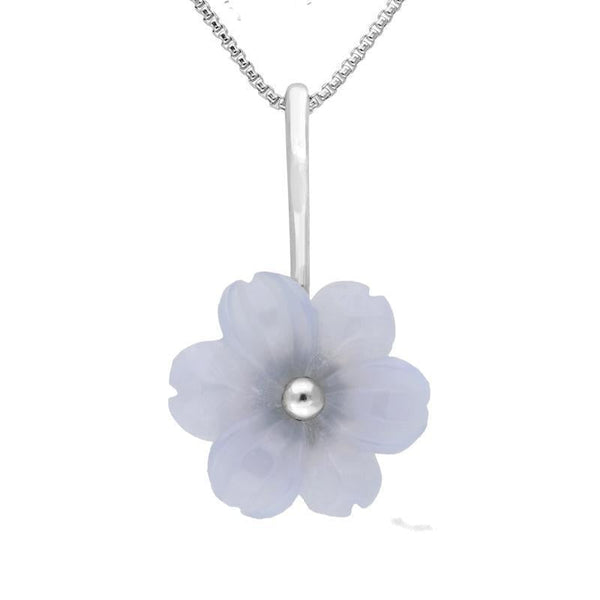 Sterling Silver Blue Chalcedony Tuberose Dahlia Necklace, P2856.