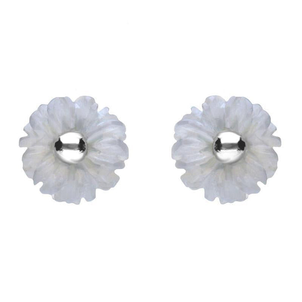 Sterling Silver Blue Chalcedony Tuberose Daisy Stud Earrings, E2160.
