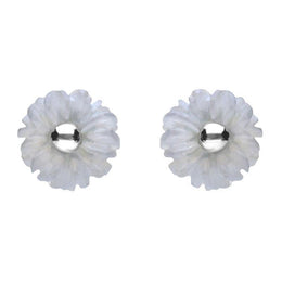 Sterling Silver Blue Chalcedony Tuberose Daisy Stud Earrings, E2160.