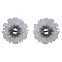 Sterling Silver Blue Chalcedony Tuberose Daisy Stud Earrings, E2161.