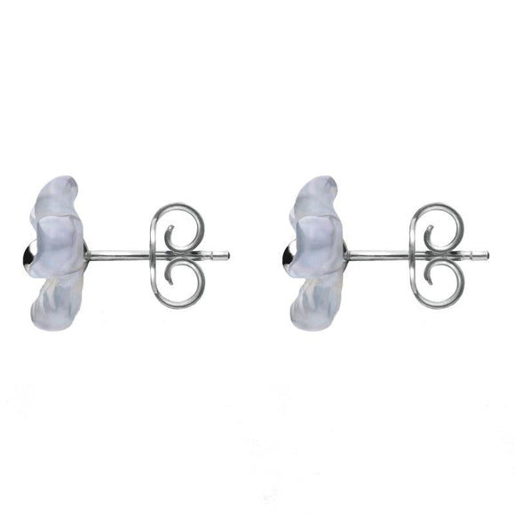 Sterling Silver Blue Chalcedony Tuberose Pansy Stud Earrings, E2152.