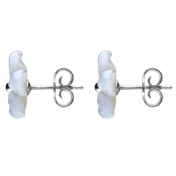 Sterling Silver Blue Chalcedony Tuberose Pansy Stud Earrings, E2153. side