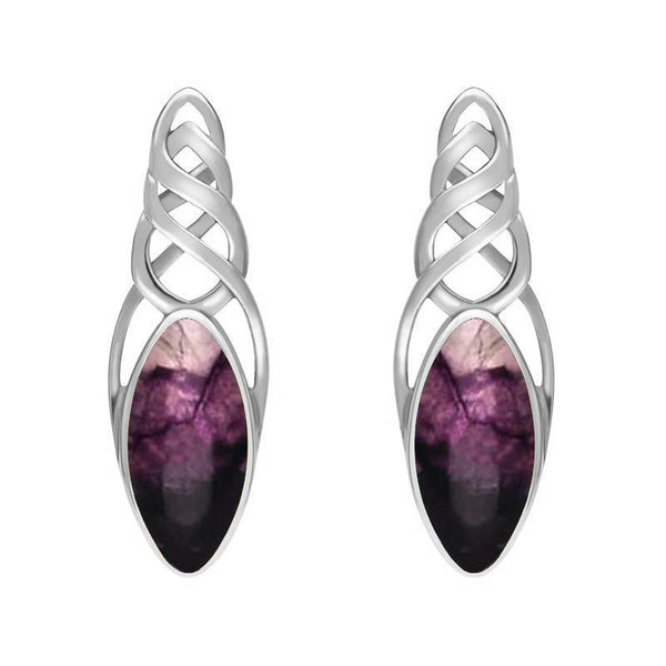 Sterling Silver Blue John Celtic Long Marquise Stud Earrings, E994.