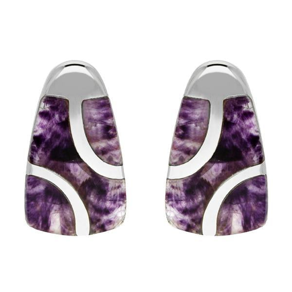 Sterling Silver Blue John Curved Barrel Three Stone Stud Earrings E803