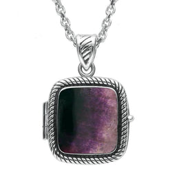 Sterling Silver Blue John Cushion Rope Edge Locket Necklace P2101