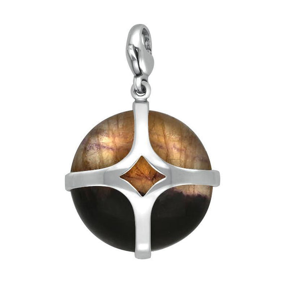 Sterling Silver Blue John Disc Open Cross Large Charm. G580.