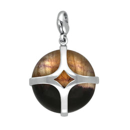 Sterling Silver Blue John Disc Open Cross Large Charm. G580.