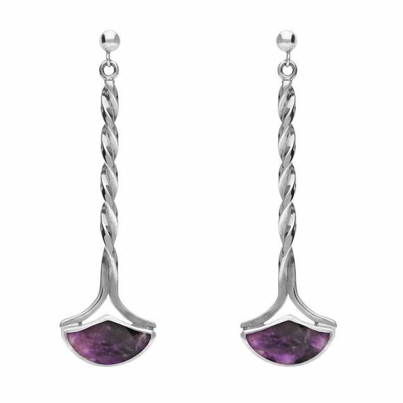 Sterling Silver Blue John Drop Twist Fan Stud Earrings E122