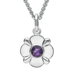 Sterling Silver Blue John Four Petal Flower Necklace. P2095.