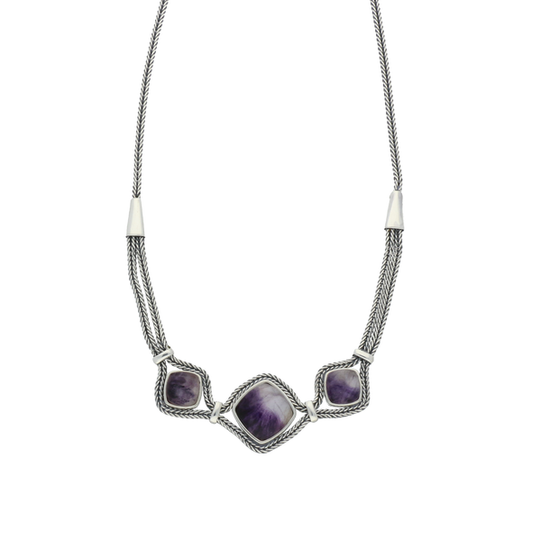 Sterling Silver Blue John Foxtail Cushion Necklace, N963.