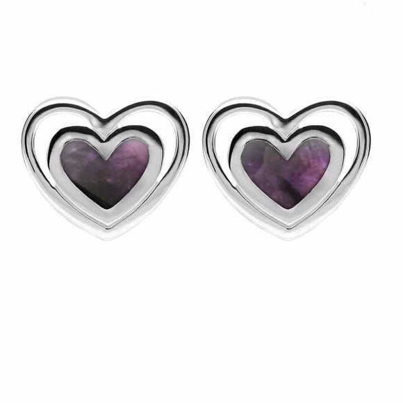 Sterling Silver Blue John Heart in Heart Stud Earrings E2260