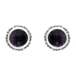 Sterling Silver Blue John Heritage Round Small Stud Earrings. E002.