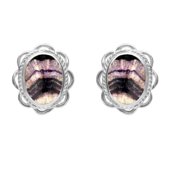 Sterling Silver Blue John Large Rope Oval Frill Stud Earrings, E079