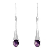 Sterling Silver Blue John Long Tapered Drop Hook Earrings. E840.