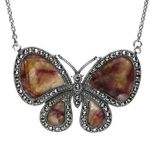 Sterling Silver Blue John Marcasite Butterfly Necklace, N992.