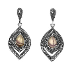 Sterling Silver Blue John Marcasite Fancy Pear Stud Earrings. E2238.