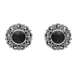 Sterling Silver Blue John Marcasite Round Stud Earrings