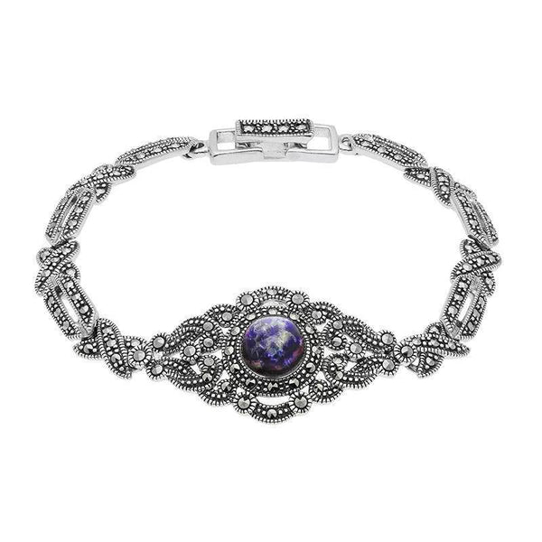 Sterling Silver Blue John and Marcasite Tapered Bracelet
