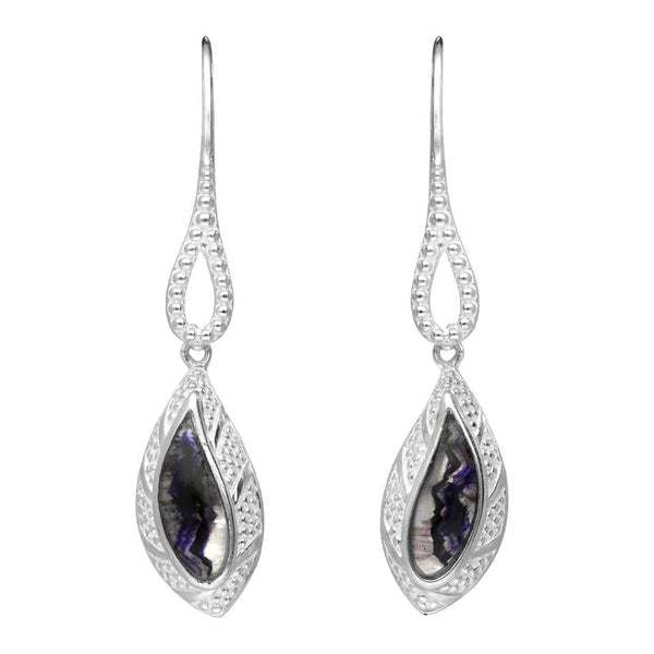 Sterling Silver Blue John Marquise Beaded Edge Drop Earrings, E1616.