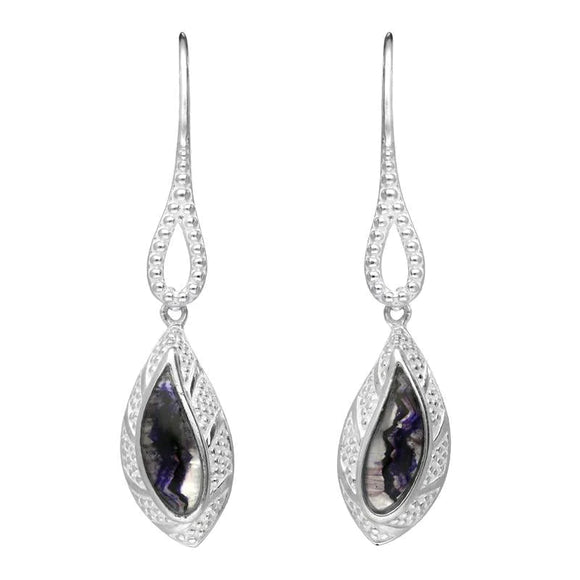 Sterling Silver Blue John Marquise Beaded Edge Drop Earrings, E1616.