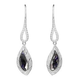Sterling Silver Blue John Marquise Beaded Edge Drop Earrings, E1616.