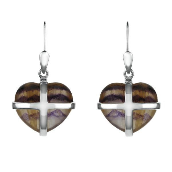 Sterling Silver Blue John Cross Heart Drop Earrings E1288