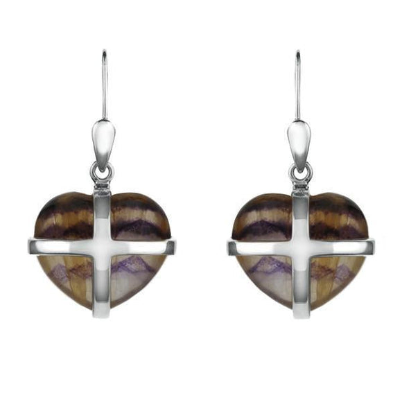Sterling Silver Blue John Cross Heart Drop Earrings E1288