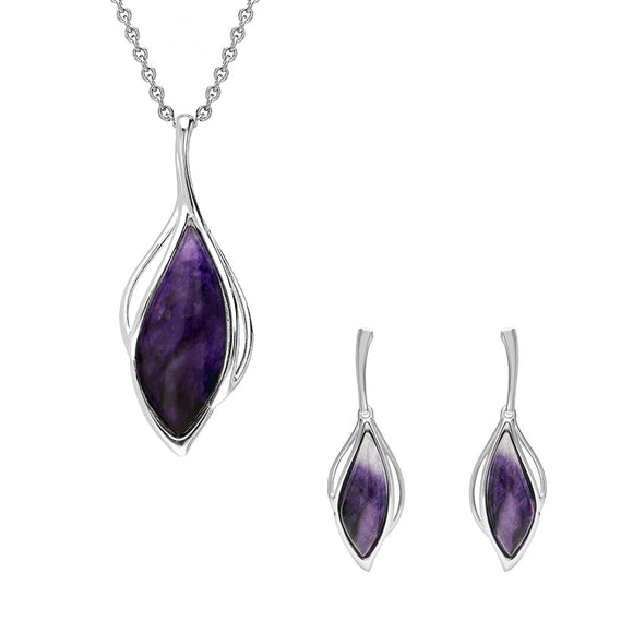 Sterling Silver Blue John Open Marquise Two Piece Set S231