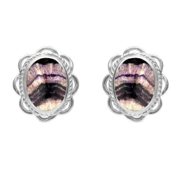 Sterling Silver Blue John Oval Frill Stud Earrings, E009.