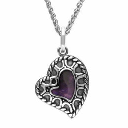 Sterling Silver Blue John Oxidised Patterned Heart Necklace P2602