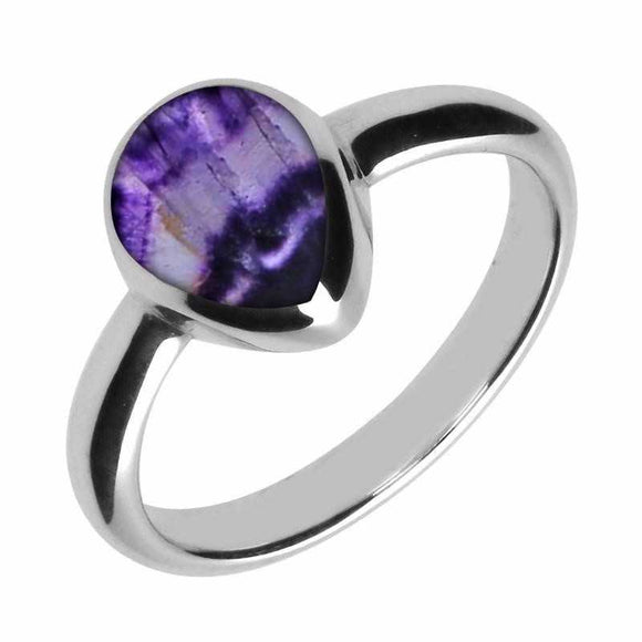 Sterling Silver Blue John Pear Shaped Ring. R408.