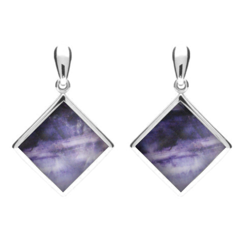 Sterling Silver Blue John Rhombus Drop Earrings. E078.