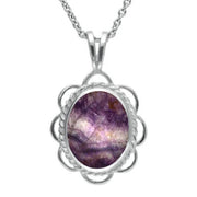 Sterling Silver Blue John Rope Edged Oval Frill Necklace, P037