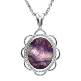 Sterling Silver Blue John Rope Edged Oval Frill Necklace, P037