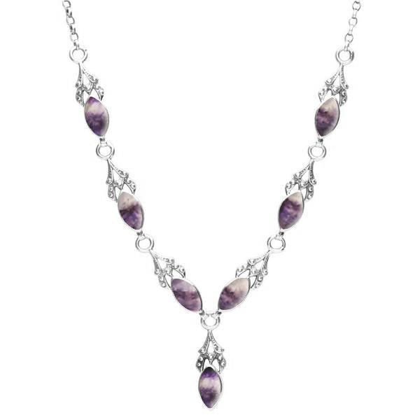 Sterling Silver Blue John Seven Stone Marquise Necklace. N159.
