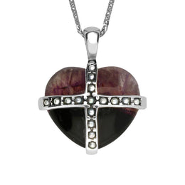 Sterling Silver Blue John Seventeen Pearl Small Cross Heart Necklace P2161