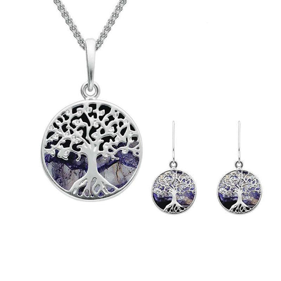 Sterling Silver Blue John Small Round Tree of Life Two Piece Set S064