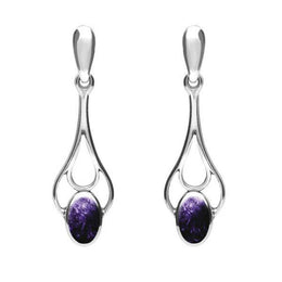 Sterling Silver Blue John Spoon Drop Earrings. E138.