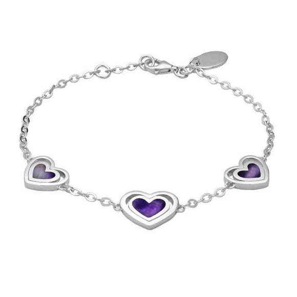 Sterling Silver Blue John Three Stone Heart In Heart Bracelet. B1079.