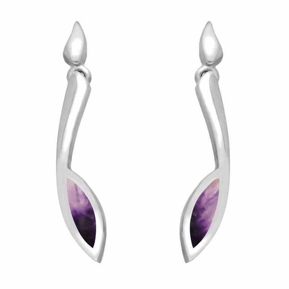 Sterling Silver Blue John Toscana Long Marquise Drop Earrings. E1187.