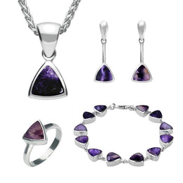 Sterling Silver Blue John Triangular Four Piece Set. S004