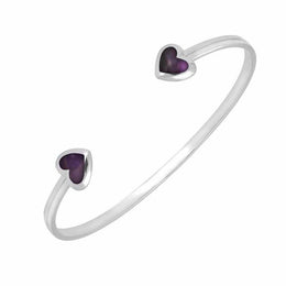 Sterling Silver Blue John Two Stone Heart Bangle B1081