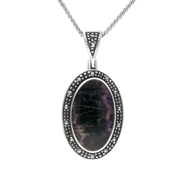 Sterling Silver Blue John and Marcasite Framed Oval Necklace P1322