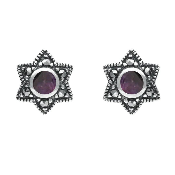 Sterling Silver Blue John and Marcasite Six Point Star Stud Earrings