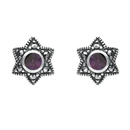 Sterling Silver Blue John and Marcasite Six Point Star Stud Earrings