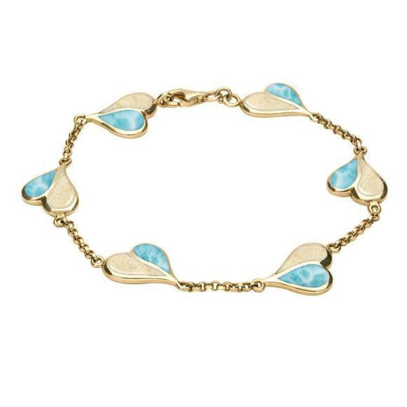 00121988 18ct Yellow Gold Coquina Larimar Split Heart Bracelet, B360.