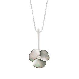 Sterling Silver Dark Mother of Pearl Tuberose Clover Necklace, P2851.