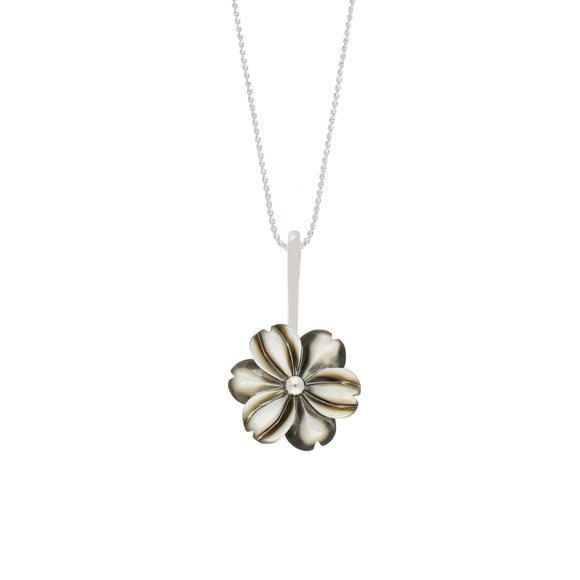 Sterling Silver Dark Mother of Pearl Tuberose Dahlia Necklace, P2856.